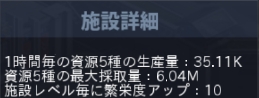 司令本部Lv76の生産量などの情報