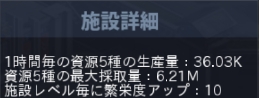 司令本部Lv77の生産量などの情報